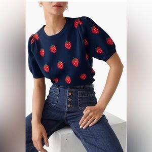 & Other Stories Navy Strawberry Knit Cropped Sweater